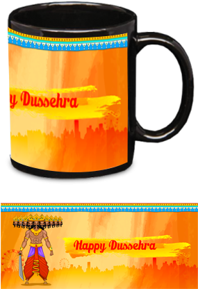 Ravan Wishing Happy Dussehra Black Patch Mug - Mug (284x426), Png Download