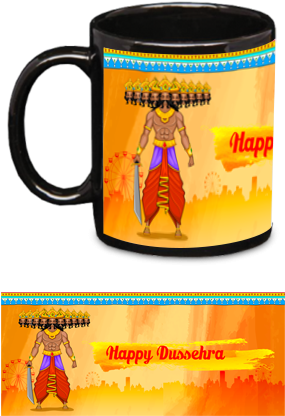 Ravan Wishing Happy Dussehra Black Patch Mug - Coffee Cup (284x426), Png Download