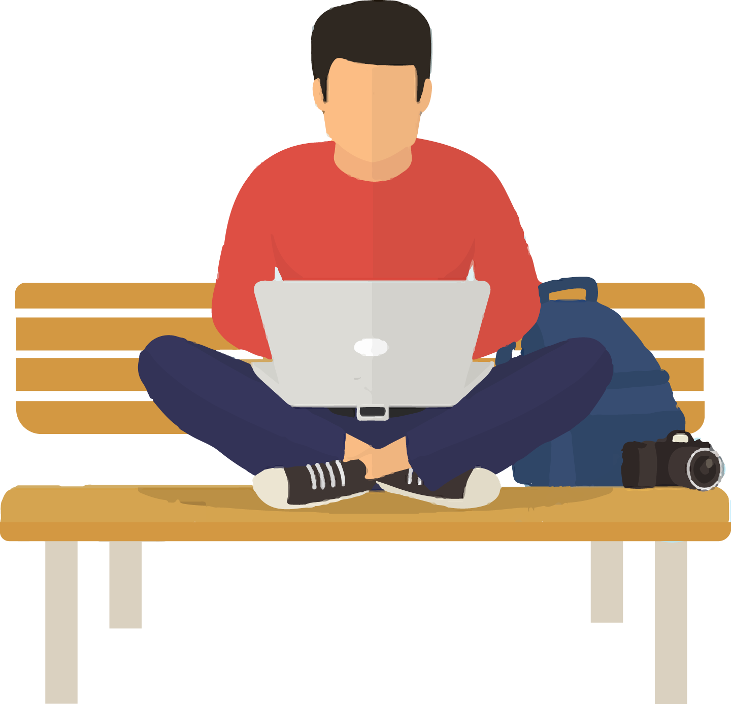 Guy With Laptop - Man Sitting Png Cartoon Laptop (1440x1387), Png Download