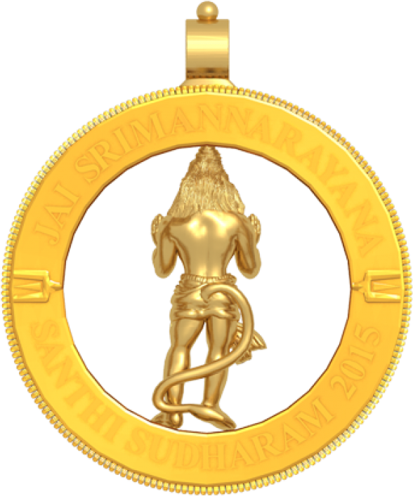 Hanuman 3d Gold Pendant - Pendant (600x1089), Png Download