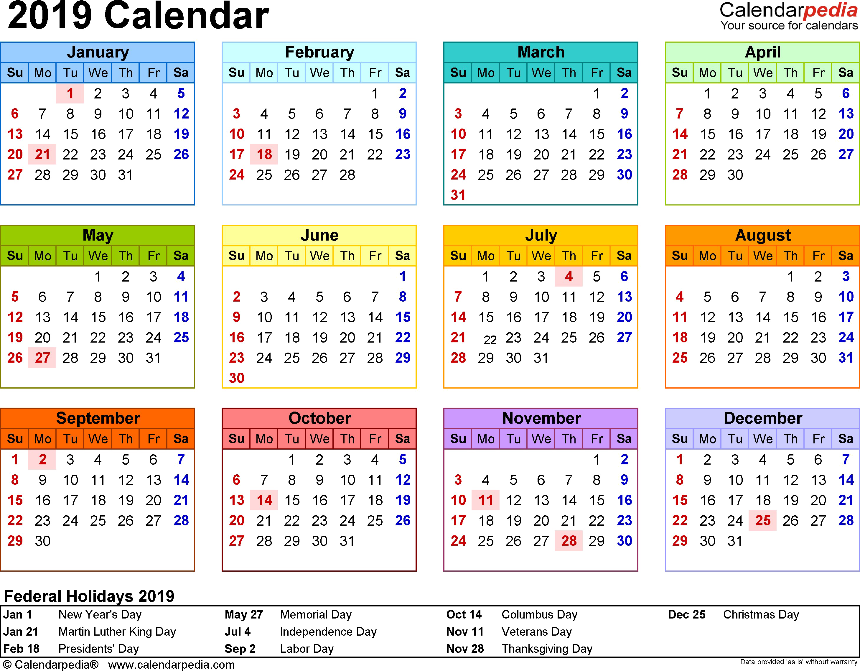 2019 Calendar Png Transparent - 2019 Calendar With Holidays Usa (2918x2276), Png Download