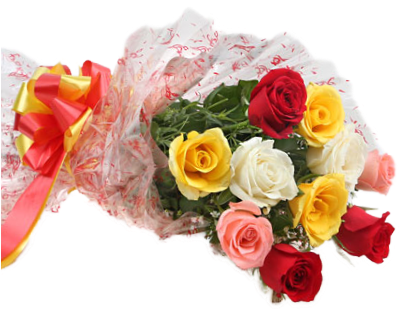 10 Mix Coloured Long Roses Bunch - Gift (428x428), Png Download