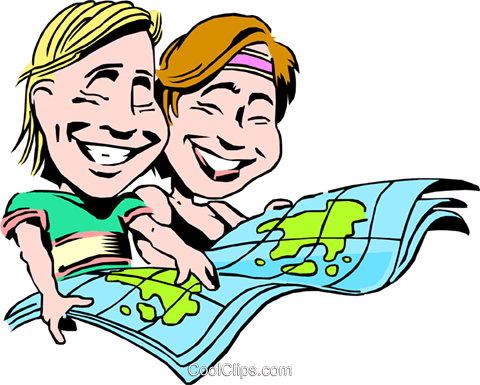Cartoon Couple On Vacation - Map Clip Art (480x385), Png Download