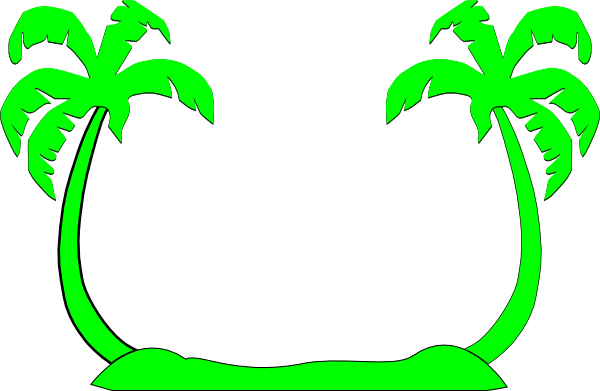 Palm Tree Clipart Double - Beach Silhouette Clip Art (600x391), Png Download