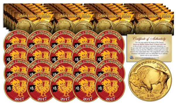 2017 Chinese New Year * Year Of The Rooster * 24 Karat - Wy-gold Indian/buffalo Note Cards (pk (600x600), Png Download