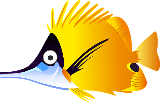 Cartoon Fish Sea Tropical Yellow Fish Fish - Fish Cartoon Image Png (533x340), Png Download