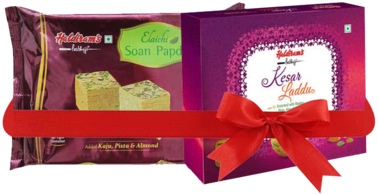 Kesar Laddu & Soan Papdi Elaichi Combo - Haldiram Soan Papdi 200 Gm Price (503x502), Png Download