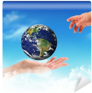 Globe In Human Hand Against Blue Sky Wall Mural • Pixers® - Planet Earth (400x400), Png Download