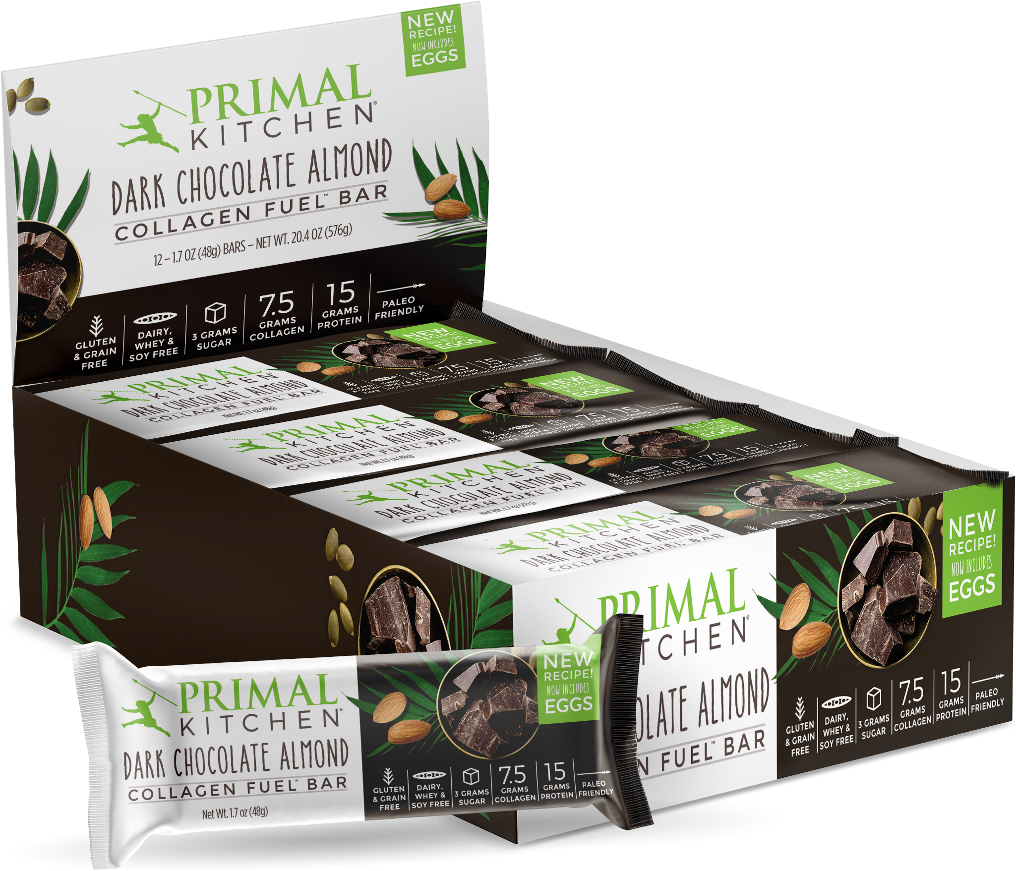 Dark Chocolate Almond Collagen Fuel Bar - Primal Kitchen Chocolate Hazelnut Grass-fed Collagen (600x600), Png Download