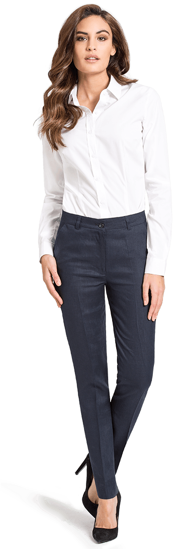 White Cotton Ls Shirt - Women Dress Shirt And Pants Png (390x1123), Png Download