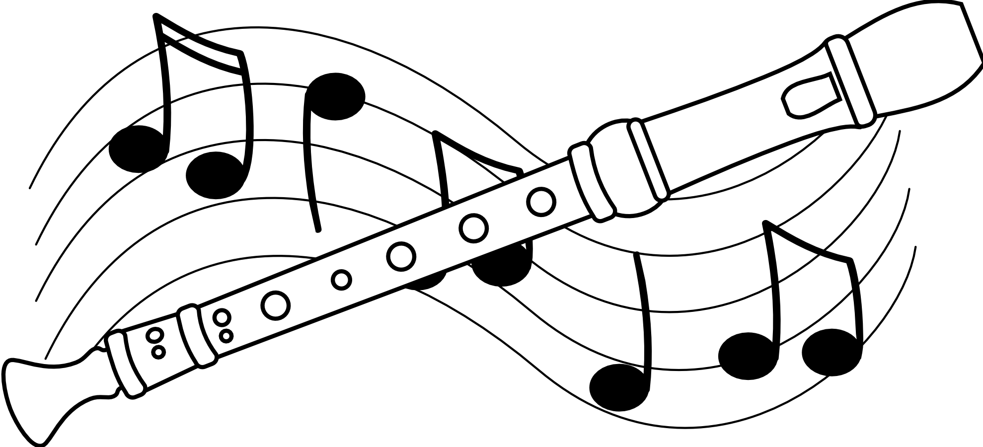 Flute Drawing Black And White - Recorder Instrument Clip Art (999x454), Png Download