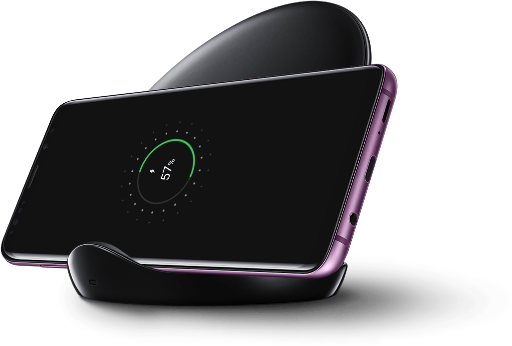 Galaxy S9 On Wireless Charger Stand In Black - Samsung Note 9 Wireless Charger (1048x772), Png Download
