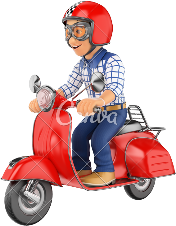 D Teenager Riding A Photos By - Scooter (615x800), Png Download