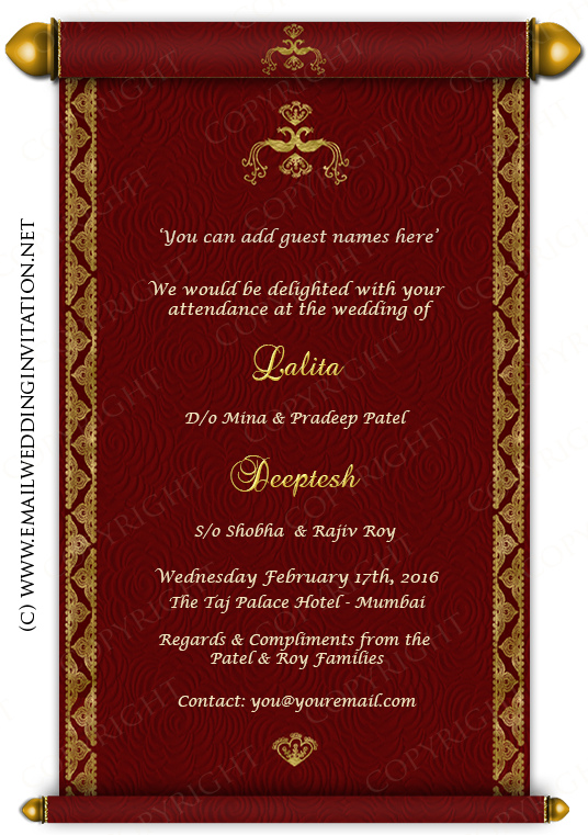 Single Page Email Wedding Card Template 9 Royal - Hindu Marriage Wedding Card (536x761), Png Download