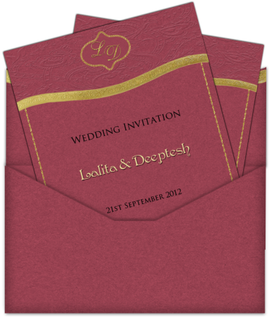 Indian Red Email Wedding Card Template With Gold Trim - Wedding Invitation (406x471), Png Download