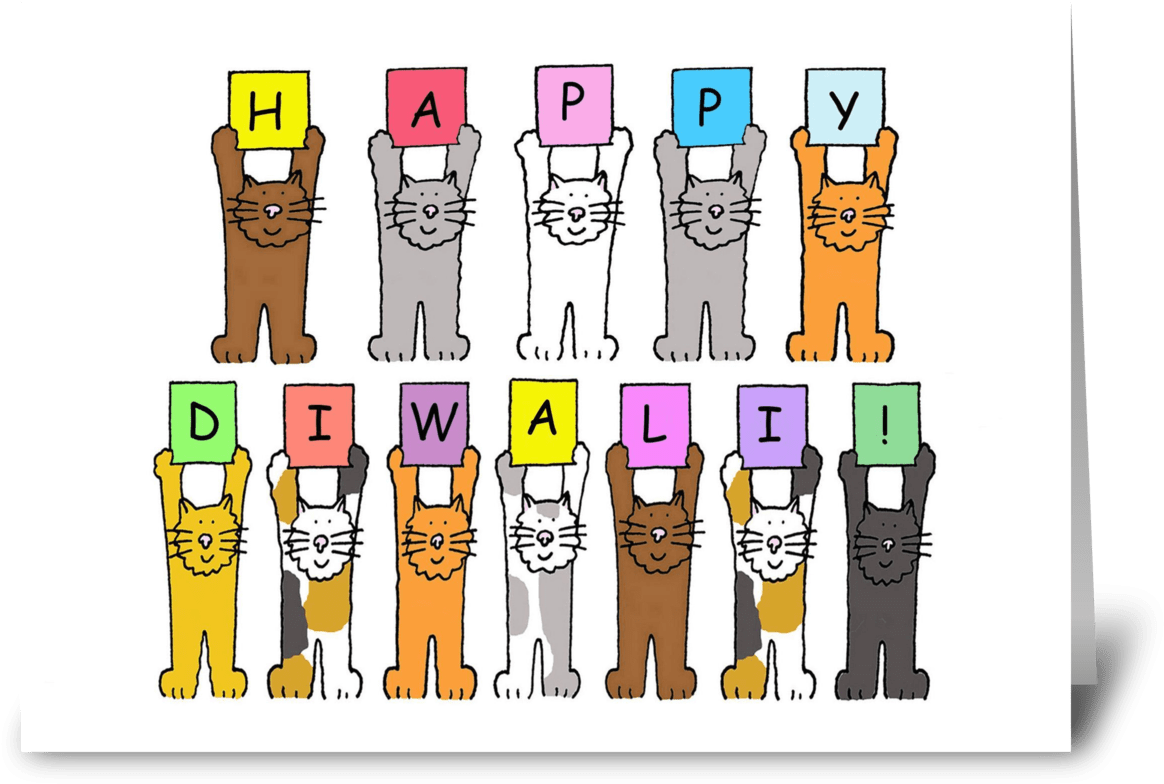 Happy Diwali Cats Greeting Card - Happy Diwali With Fun Cats. Card (848x698), Png Download
