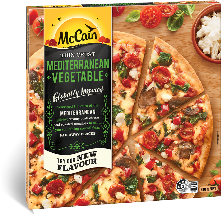 Ultra Thin Mediterranean Vegetable Pizza 310g (1025x960), Png Download