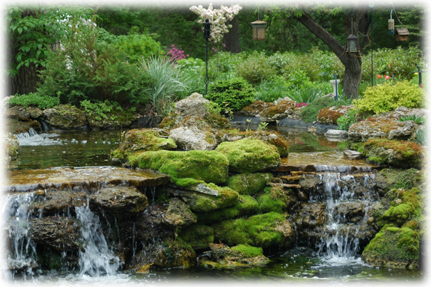 Waterfalls And Ponds - Gardens Of Rice Creek (619x412), Png Download