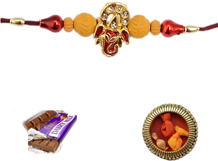 Shree Ganesha Rakhi With Sandalwood Beads - Ganesh Ji Rakhi Png (435x435), Png Download