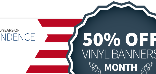 50 Percent Discount Vinyl Banners Month - Sign (621x295), Png Download