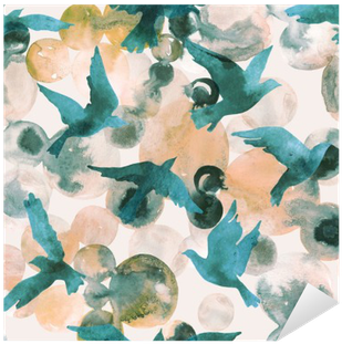 Abstract Watercolor Circles And Flying Birds Seamless - Watercolor Painting (400x400), Png Download