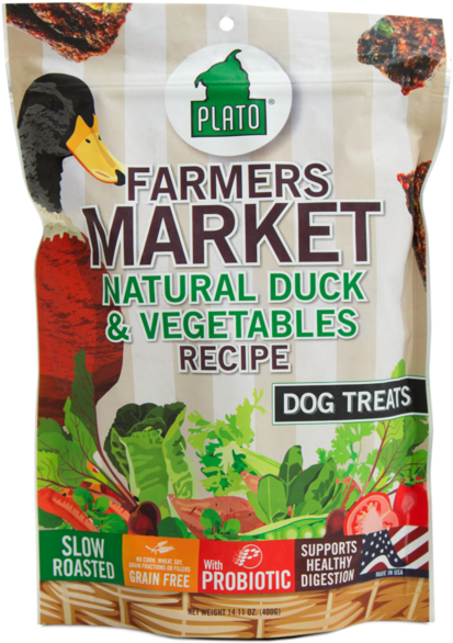 Plato Farmer's Market Natural Duck & Vegetable Grain - Plato Farmers Market Duck Vegetables Grain Free Dog (469x600), Png Download