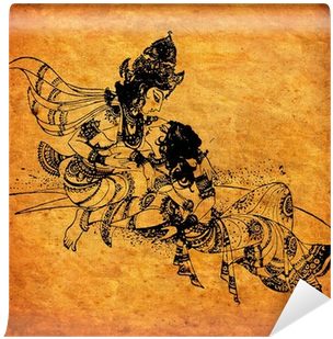 Radha Krishna Png Download - Mural Design Krishna And Radha (400x400), Png Download