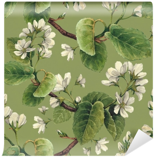 Vintage Seamless Pattern With Watercolor Apple Flowers - Watercolor Painting (400x400), Png Download