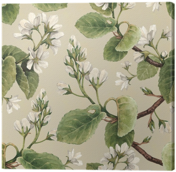 Vintage Seamless Pattern With Watercolor Apple Flowers - Papel De Parede Adesivo Floral Folhas Verdes (400x400), Png Download