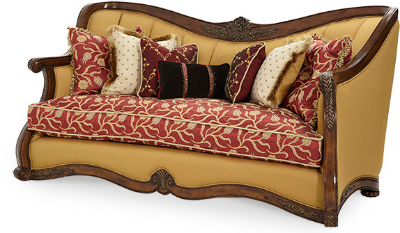 Oppulente Wood Trim Channel Back Sofa Opt1 - Wooden Sofa Set Png (600x510), Png Download