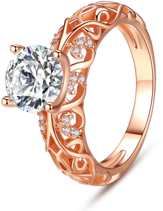 Round Cut Stone Rose Gold Engagement Ring - Rose Gold Engagement Ring Gemstone (500x500), Png Download