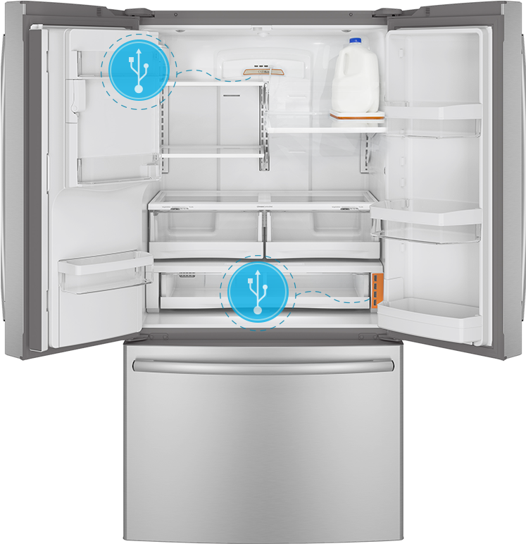 Transparent Refrigerator Smart - Ge 25.7 Cu. Ft. Bottom Mount Refrigerator - Gfe26gshss (861x942), Png Download