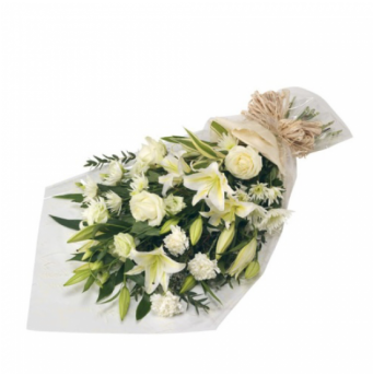 White Flower Bunch - Funeral Flowers In Cello (480x360), Png Download