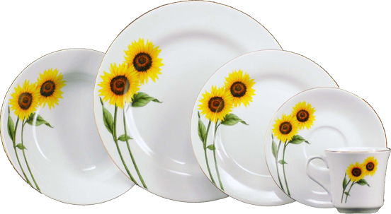 Porcelain Tableware Kitchen - Sunflower Dinner Set (552x303), Png Download