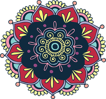 Colorful Flower Indian Floral Vintage Bohe - ลาย อินเดีย Png (362x340), Png Download