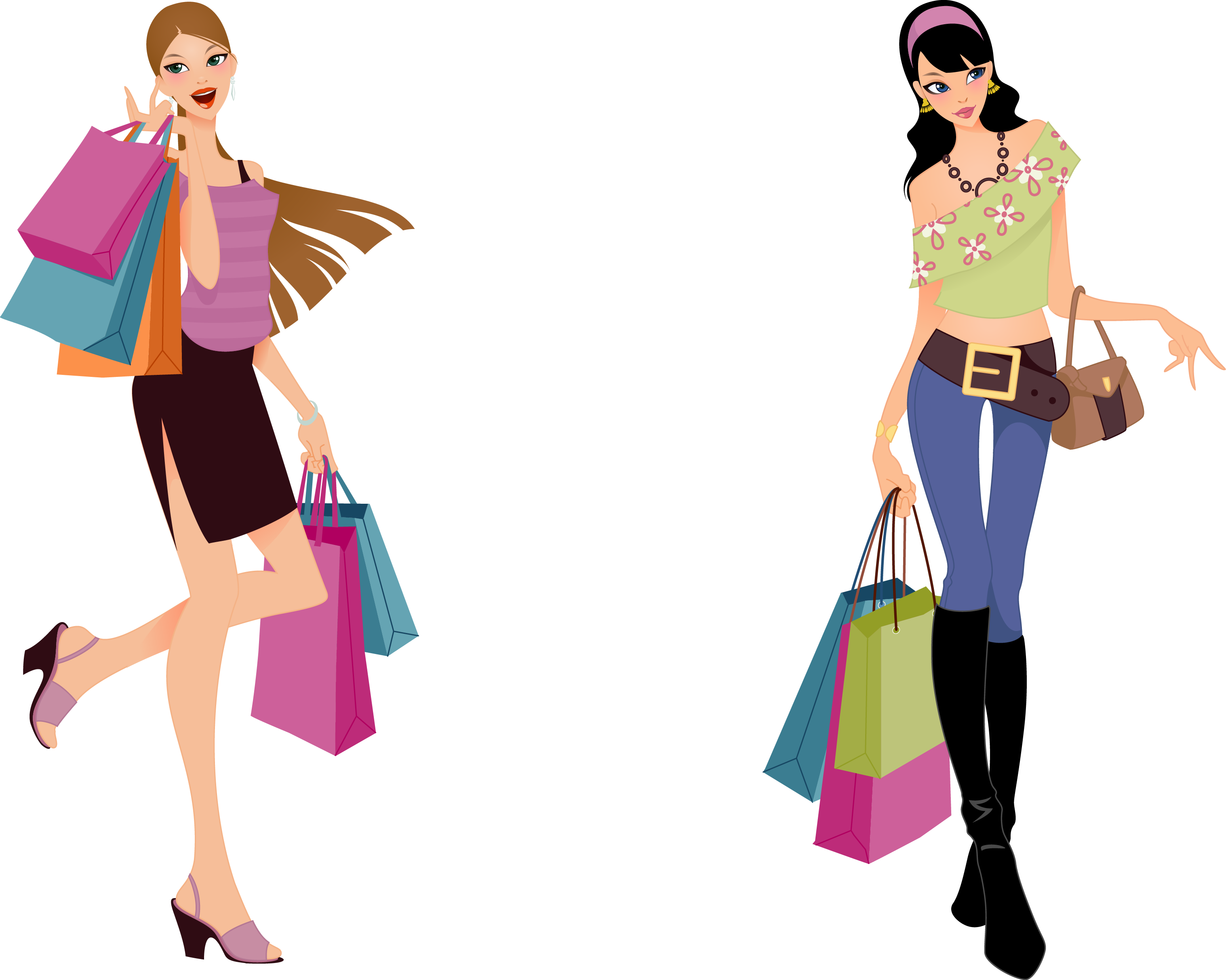 Clipart Freeuse Library Clip Art Happy Transprent Png - Fashion Shopping Girl Vector (3034x2426), Png Download