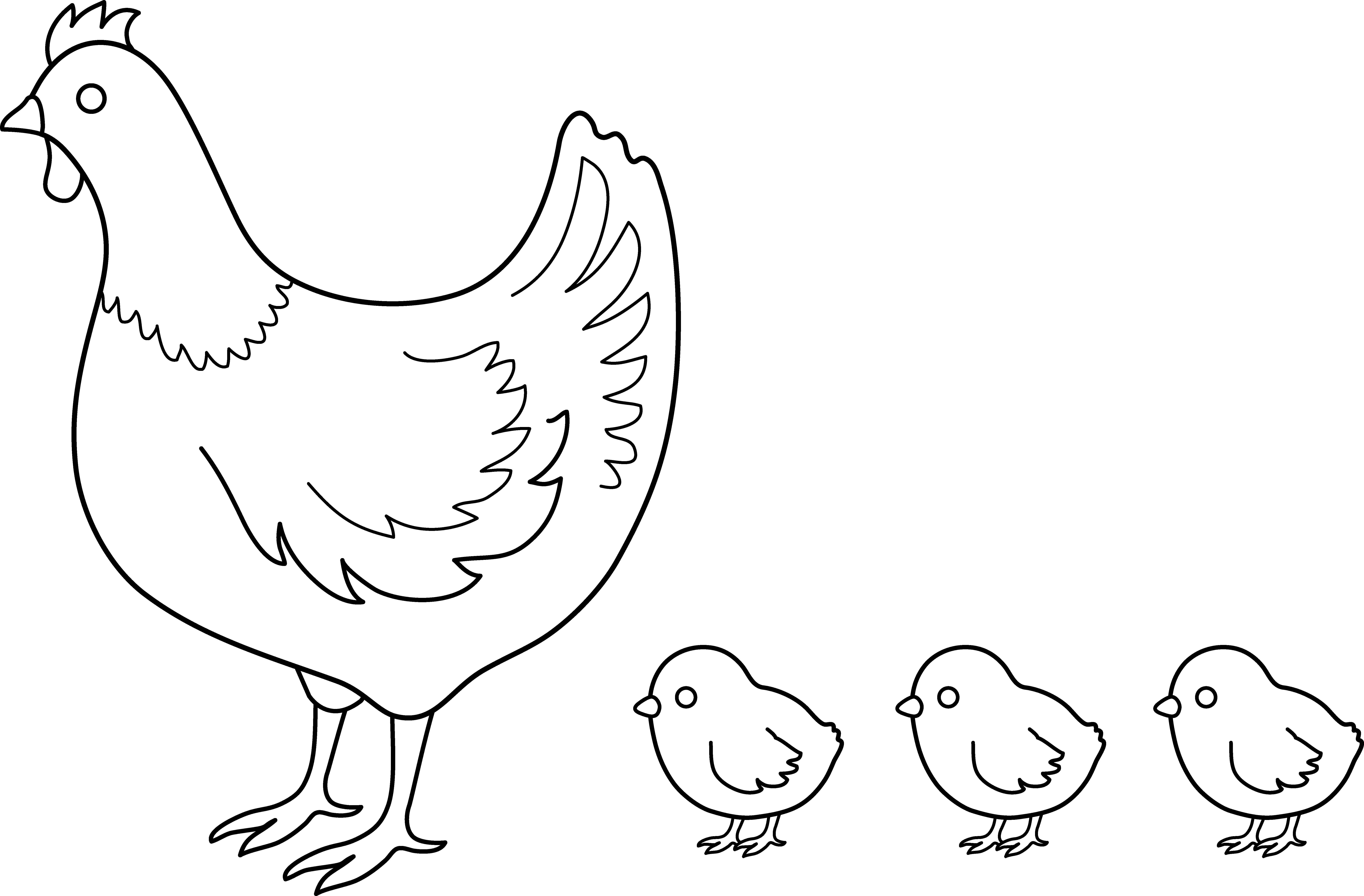 Hen And Chicks Coloring Page - Colouring Pages Hen With Chick (7824x5139), Png Download