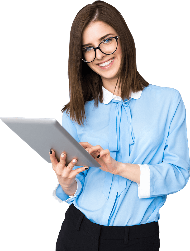 Sign-girl - Mulher Com Computador Png (800x1056), Png Download