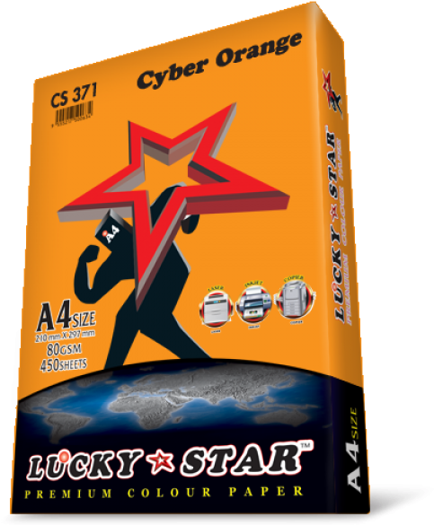A4 Lucky Star Colour Paper Cs371 Cyber Orange 80gsm - Lucky Star A4 Colour Paper (600x600), Png Download