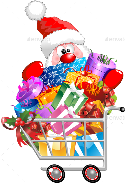 Santa On Shopping Cart-png Preview - Christmas Shopping Clip Art (481x700), Png Download