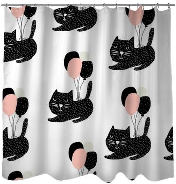 Seamless Childish Pattern With Cute Cats Flying With - Textile (400x400), Png Download
