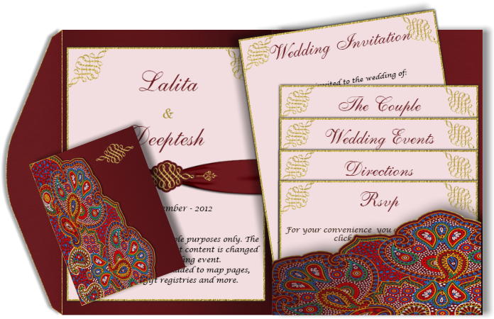 A Red Paisley Style Email Wedding Card Template With - Paisley Wedding Card (708x467), Png Download