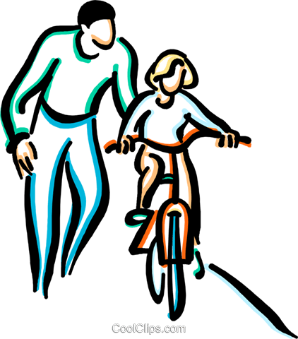 Little Girl Learning To Ride A Bicycle Royalty Free - Learning To Ride A Bike Clipart (422x480), Png Download