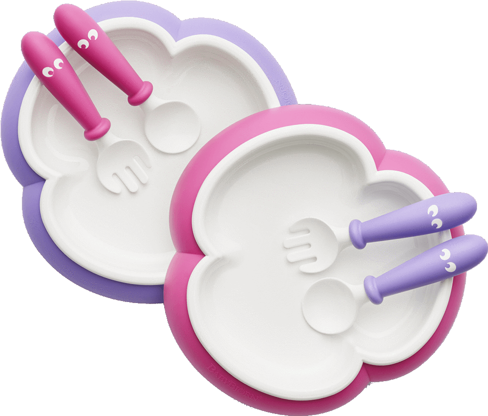 Babybjorn Baby Plate, Spoon And Fork, 2-pack - Babybjorn Baby Plate,spoon And Fork (pink/purple) (1000x1000), Png Download