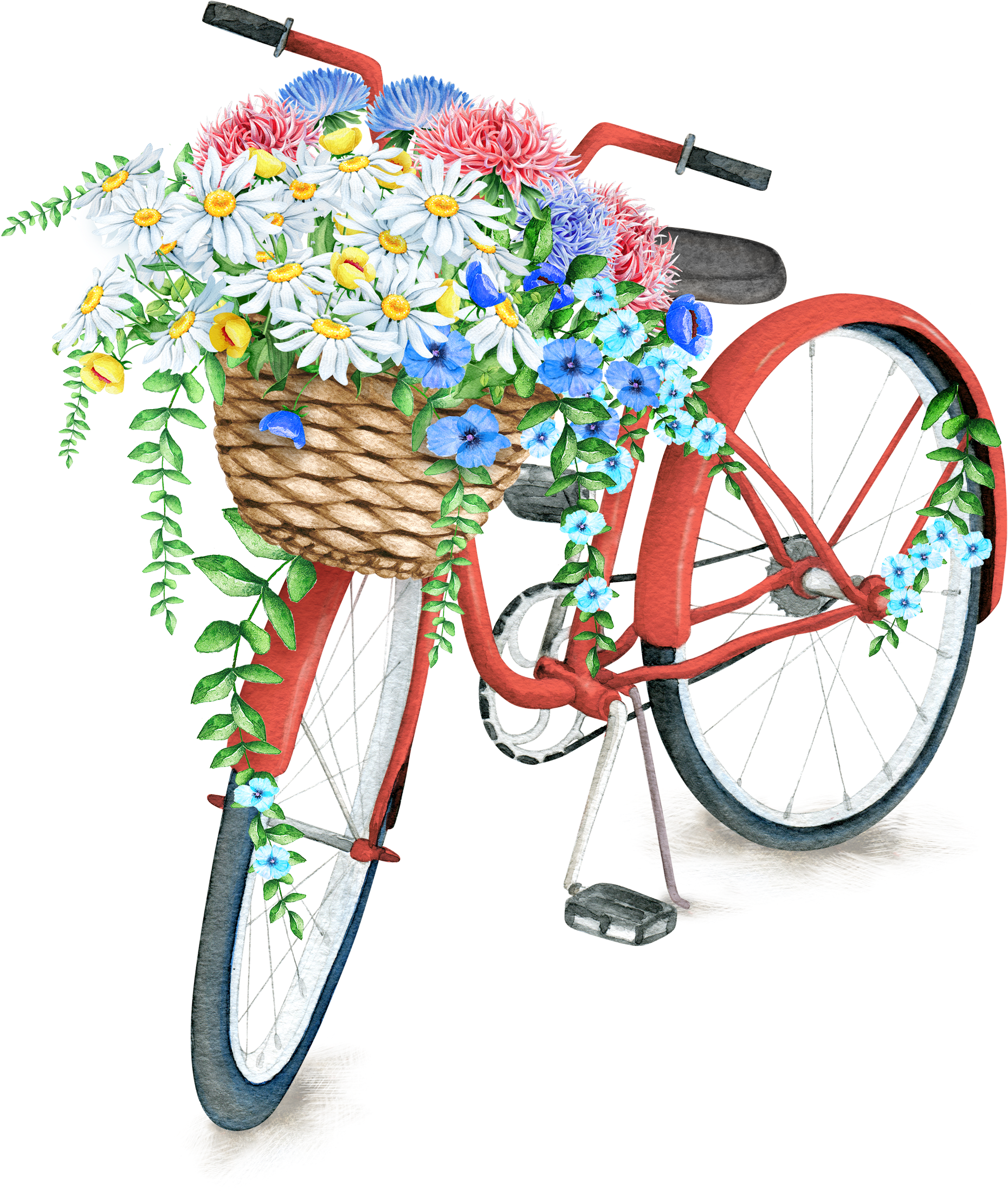 Png Freeuse Library Pin By On Pinterest Free Collage - Bike With Flowers Painting (2000x2278), Png Download