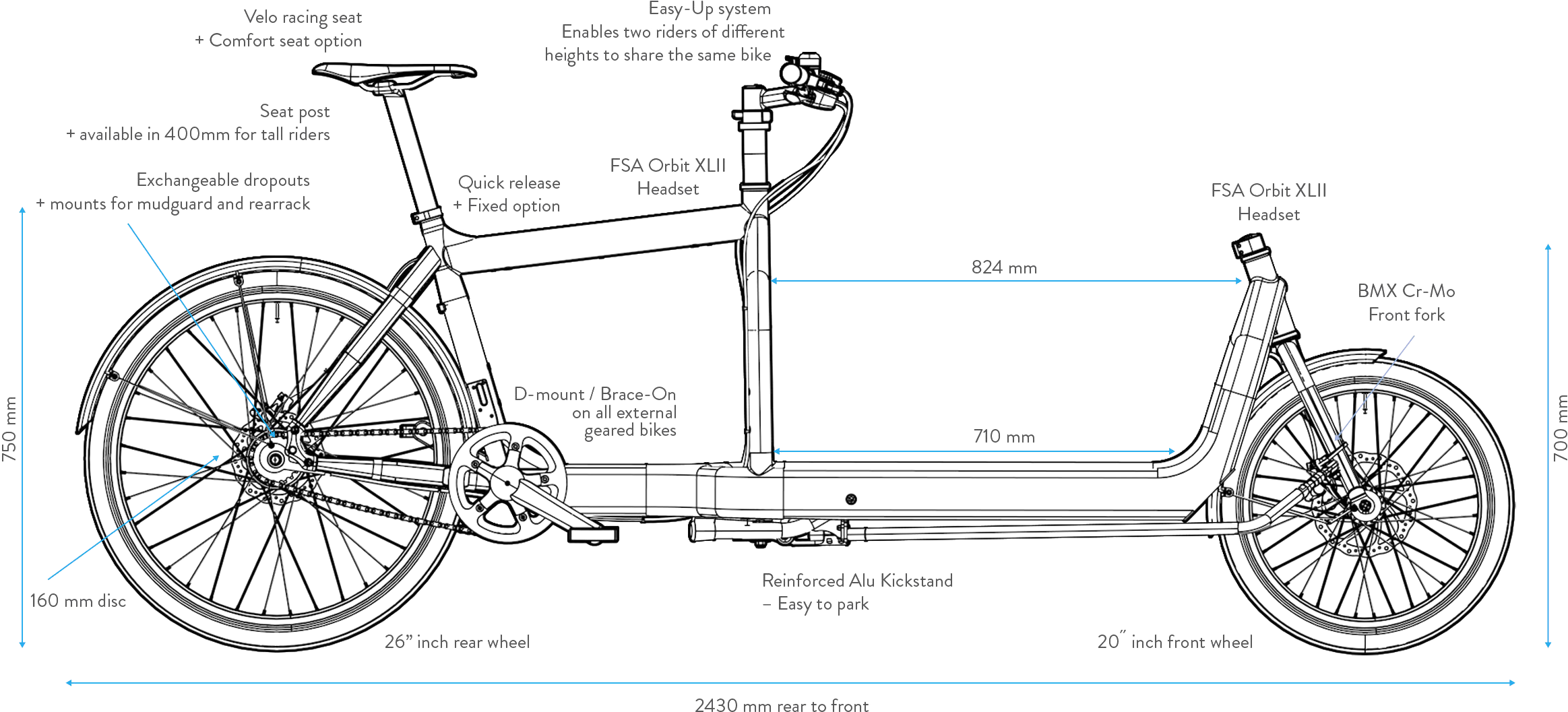 Bullitt Uk Svg Black And White Download - Bullitt Cargo Bike Dimensions (2370x1104), Png Download