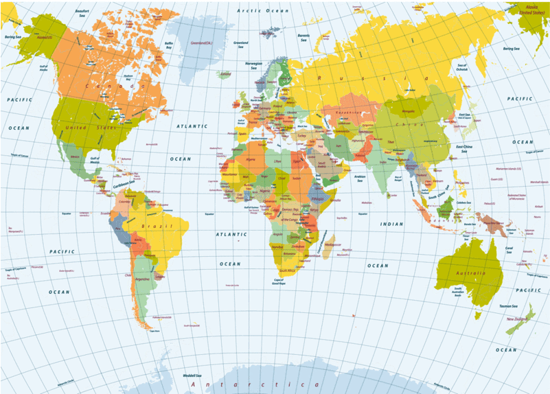 Polypropyln World Map Rectangular Placemat C - Black And White Globe Map (800x800), Png Download