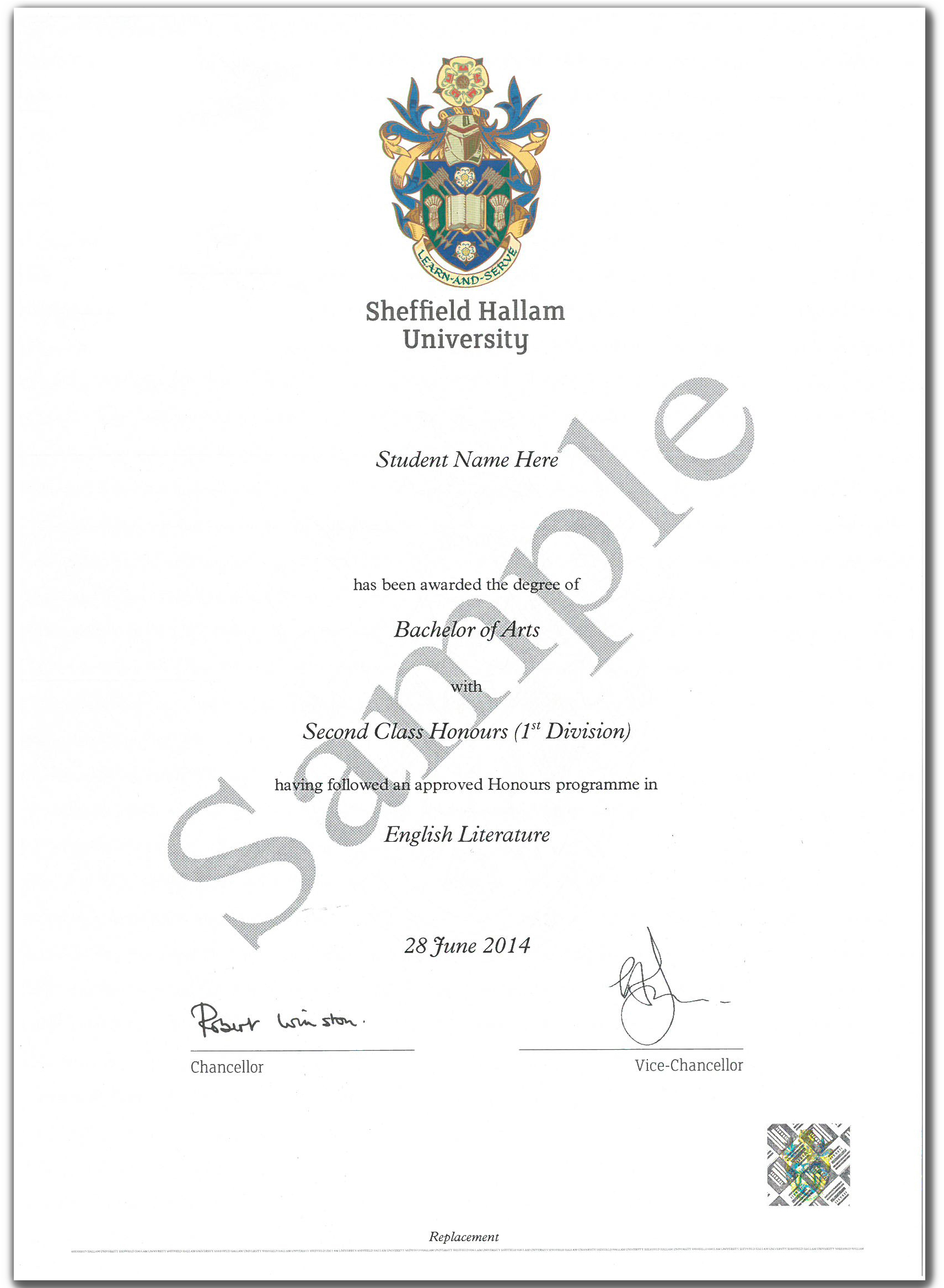 Award Certificates - Sheffield Hallam University Degree Certificates (2334x2334), Png Download