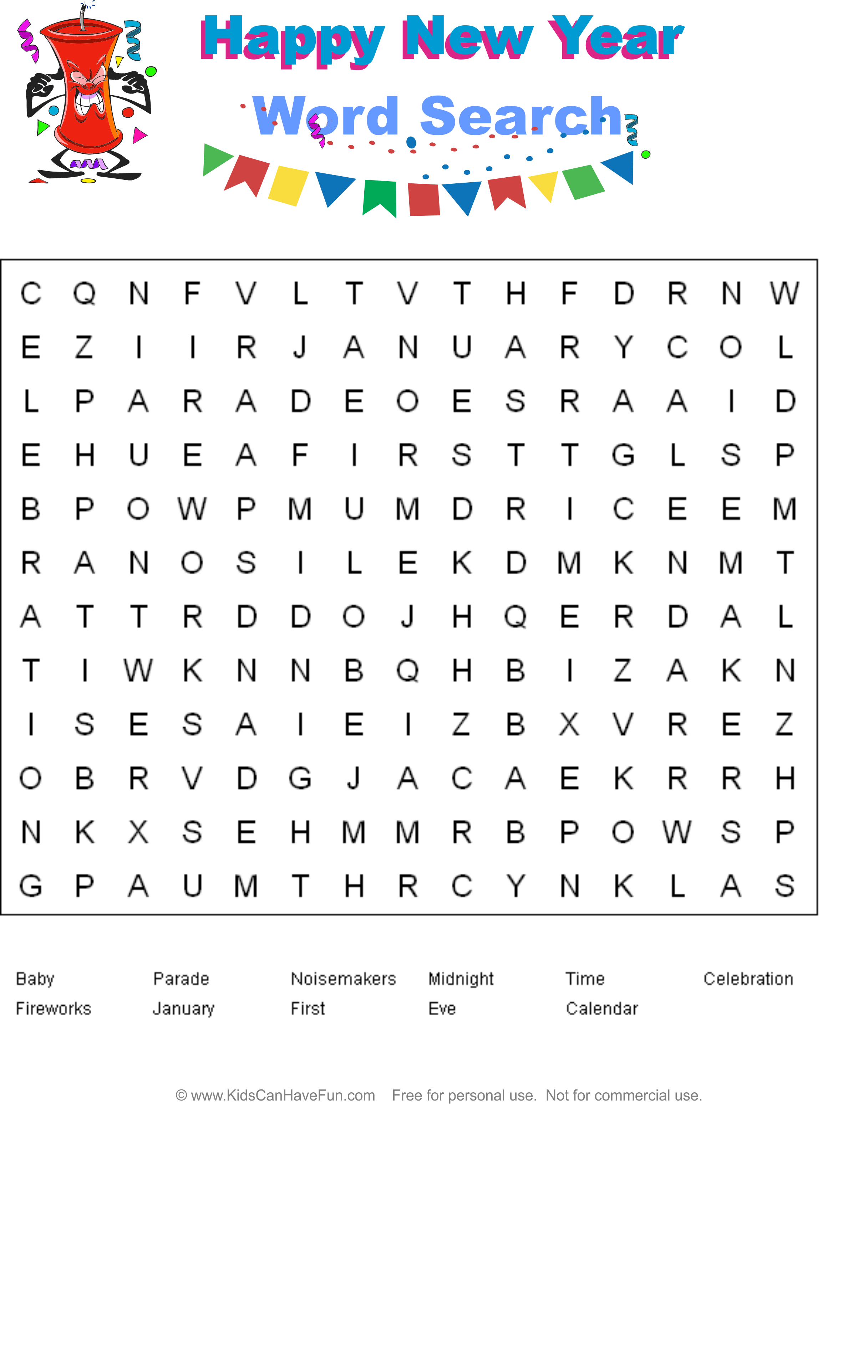 Pin By Evelyn Borum On Coloring Pages - Easy New Year Word Search (2433x3846), Png Download