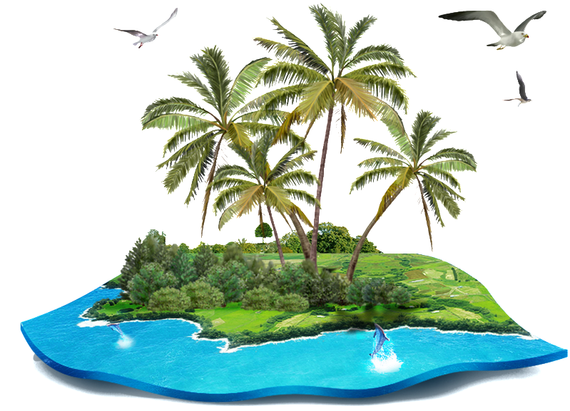 Lonely Island Cartoon Transparent - Island With Trees Cartoon (1024x681), Png Download